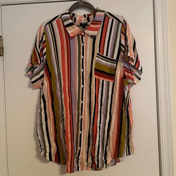 Torrid Size 3 Striped Stretch Challis Button-Front Shirt - Picture 4 of 8